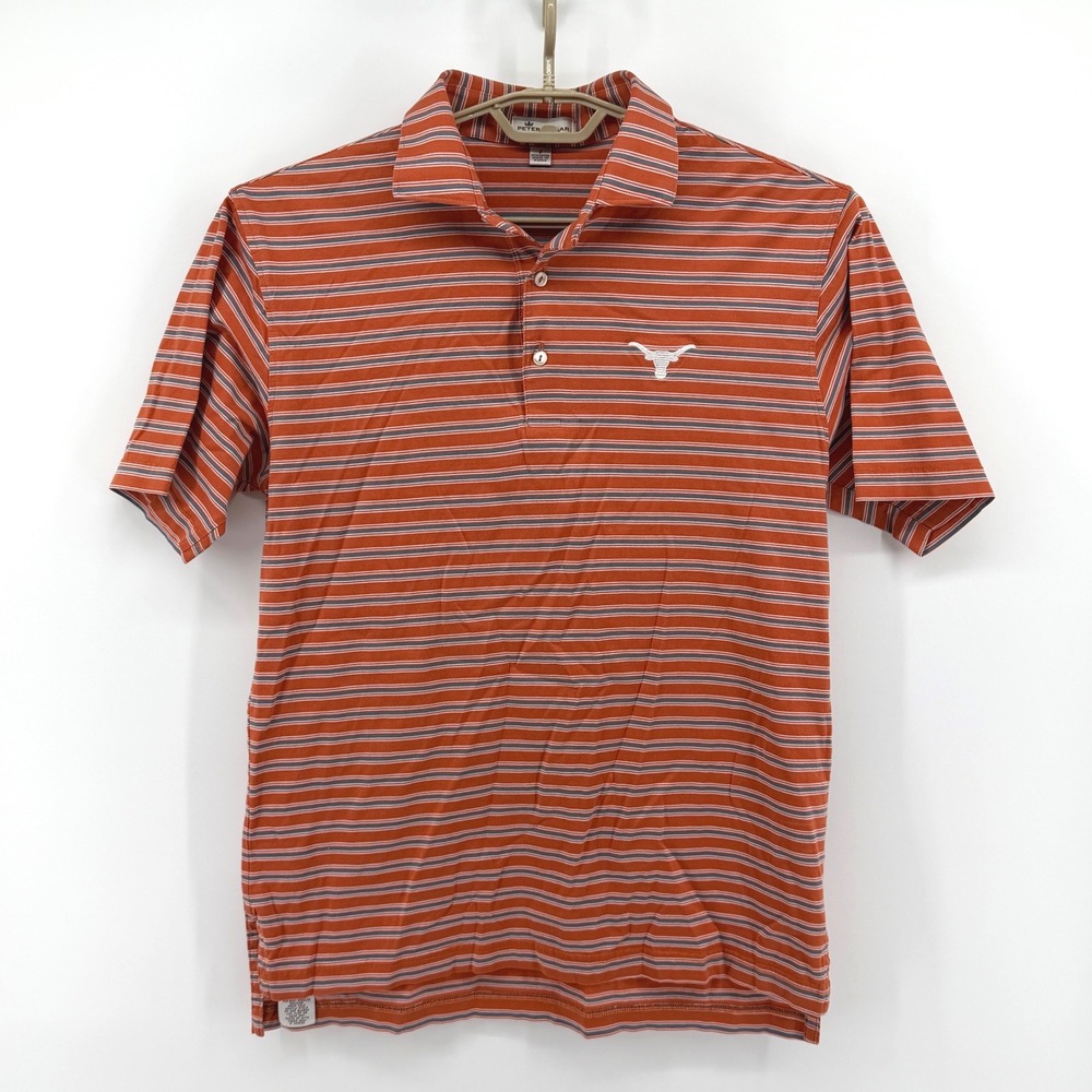 Peter Millar Texas Longhorns Striped Polo Shirt Mens Small Burnt Orange Cotton